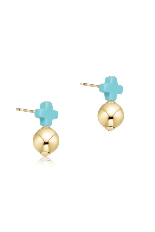 Signature Cross Small Turquoise Stud - Classic Gold