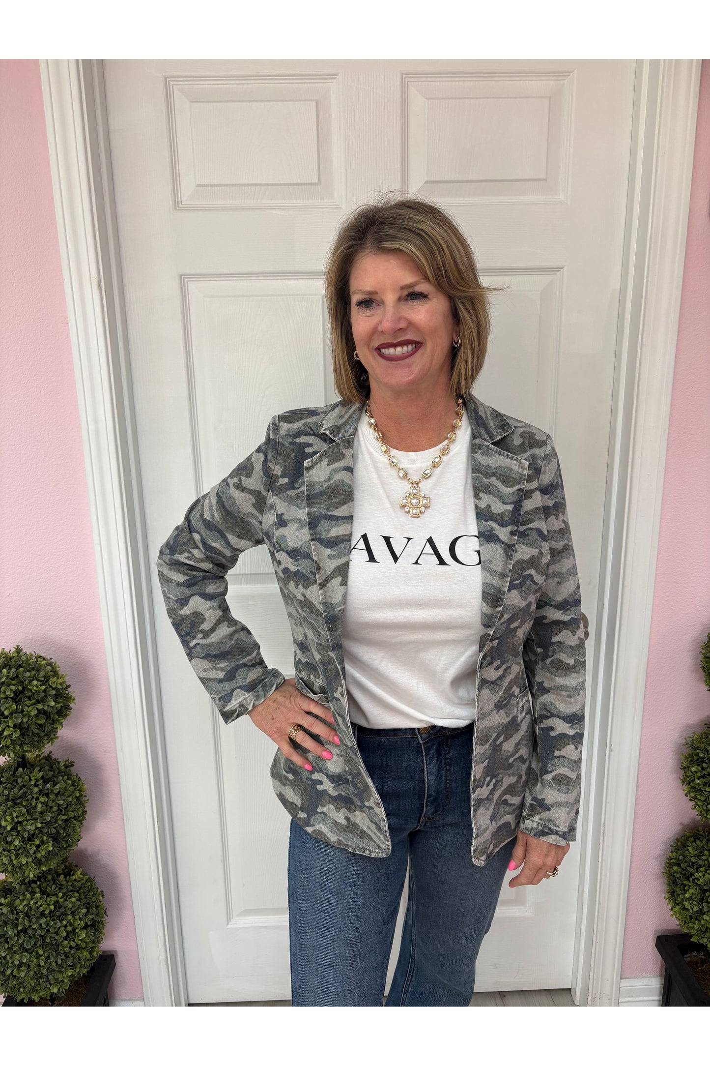 Camo Printed Button Down Blazer