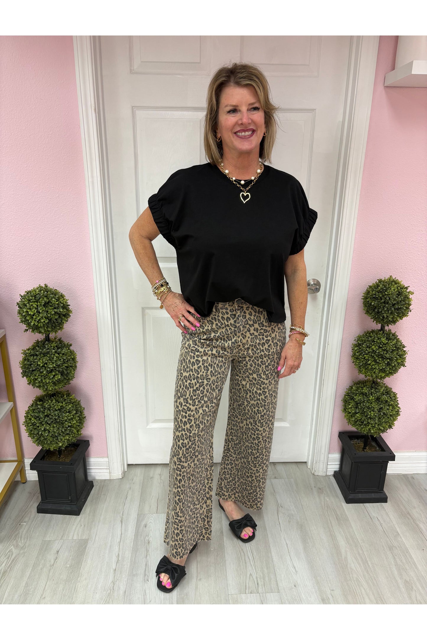 Nina Black Short Sleeve Blouse