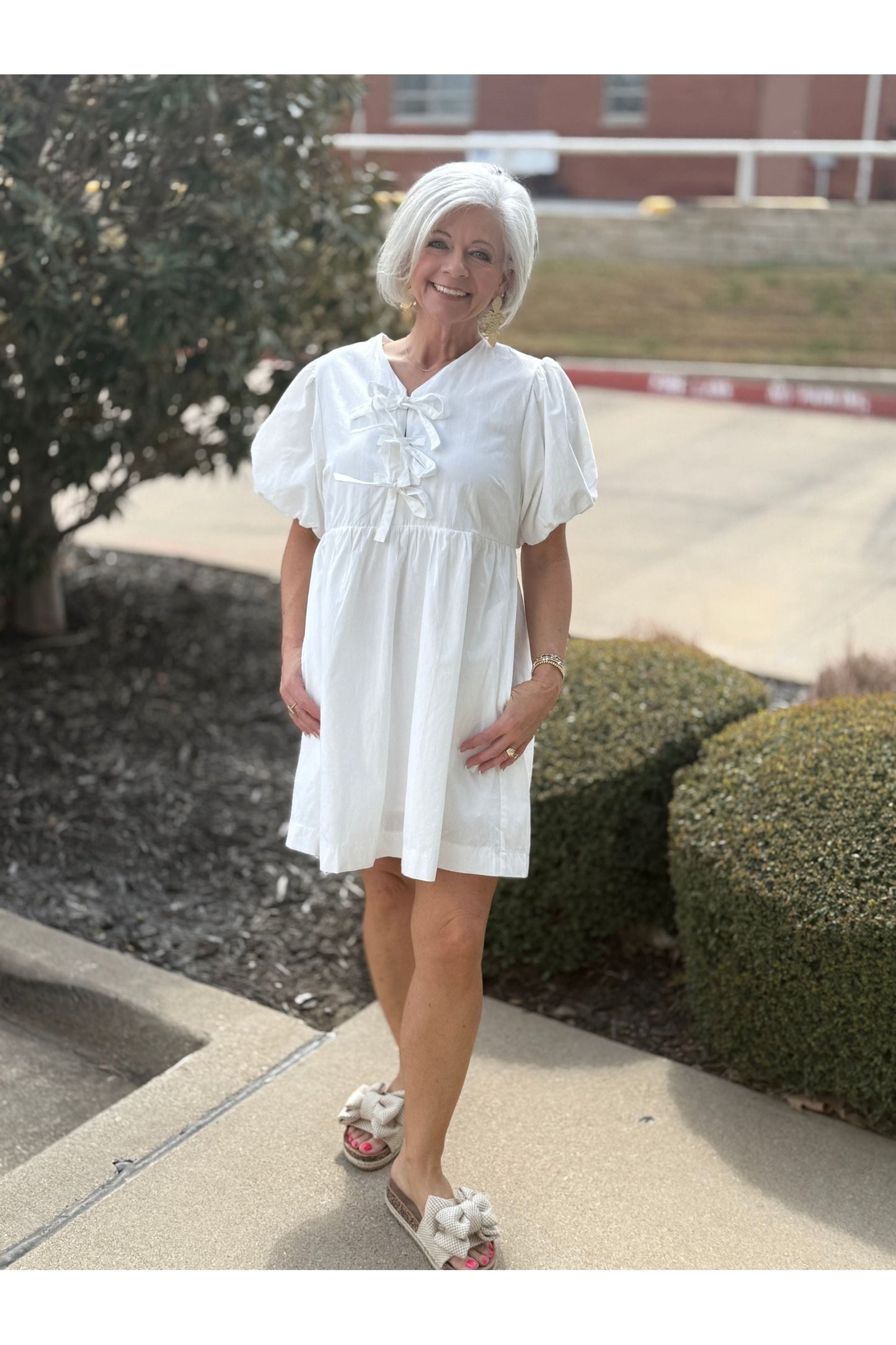 Off White Puff Sleeve Dress