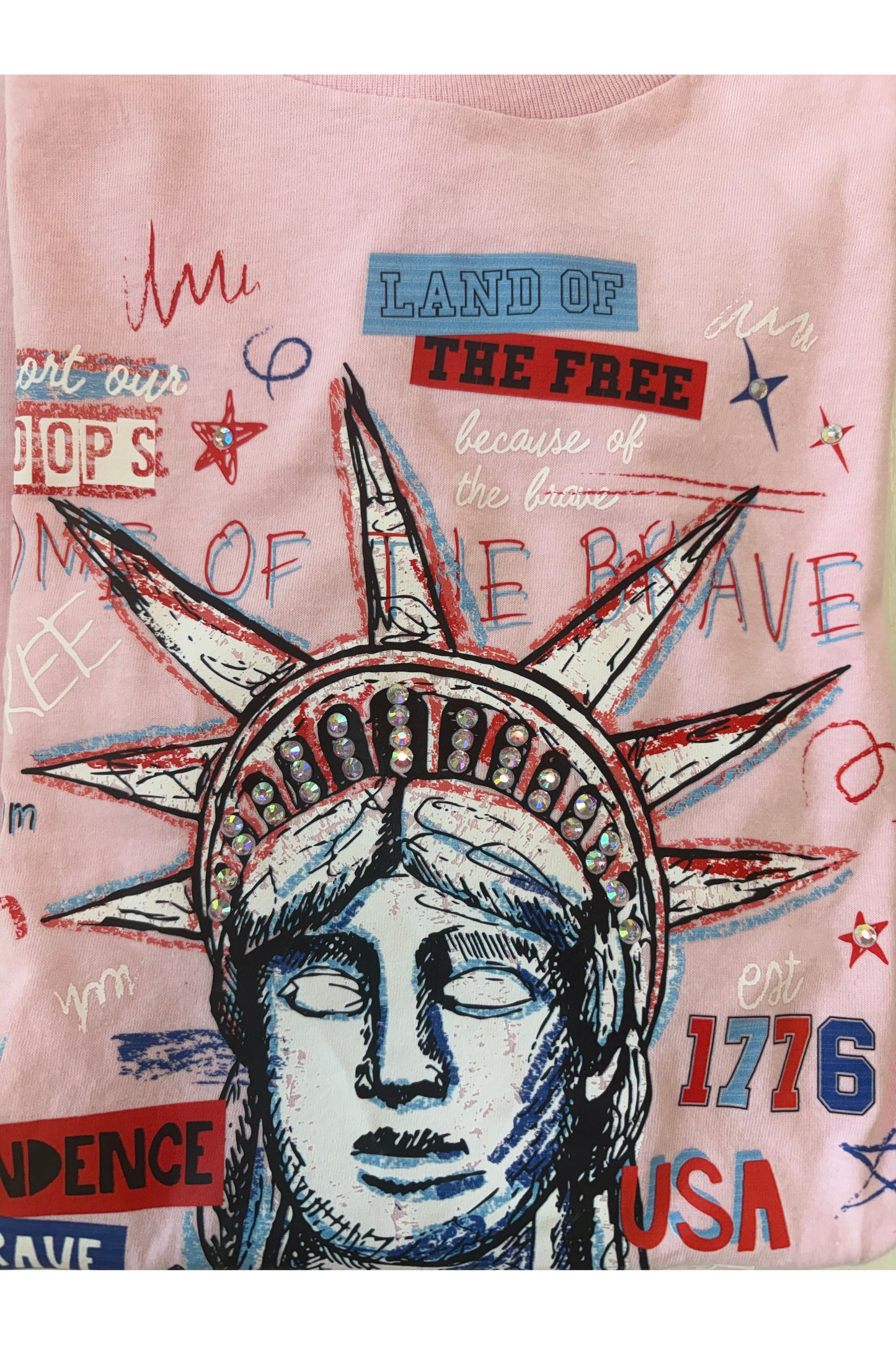 Lady Liberty Light Pink Graphic W/Bling