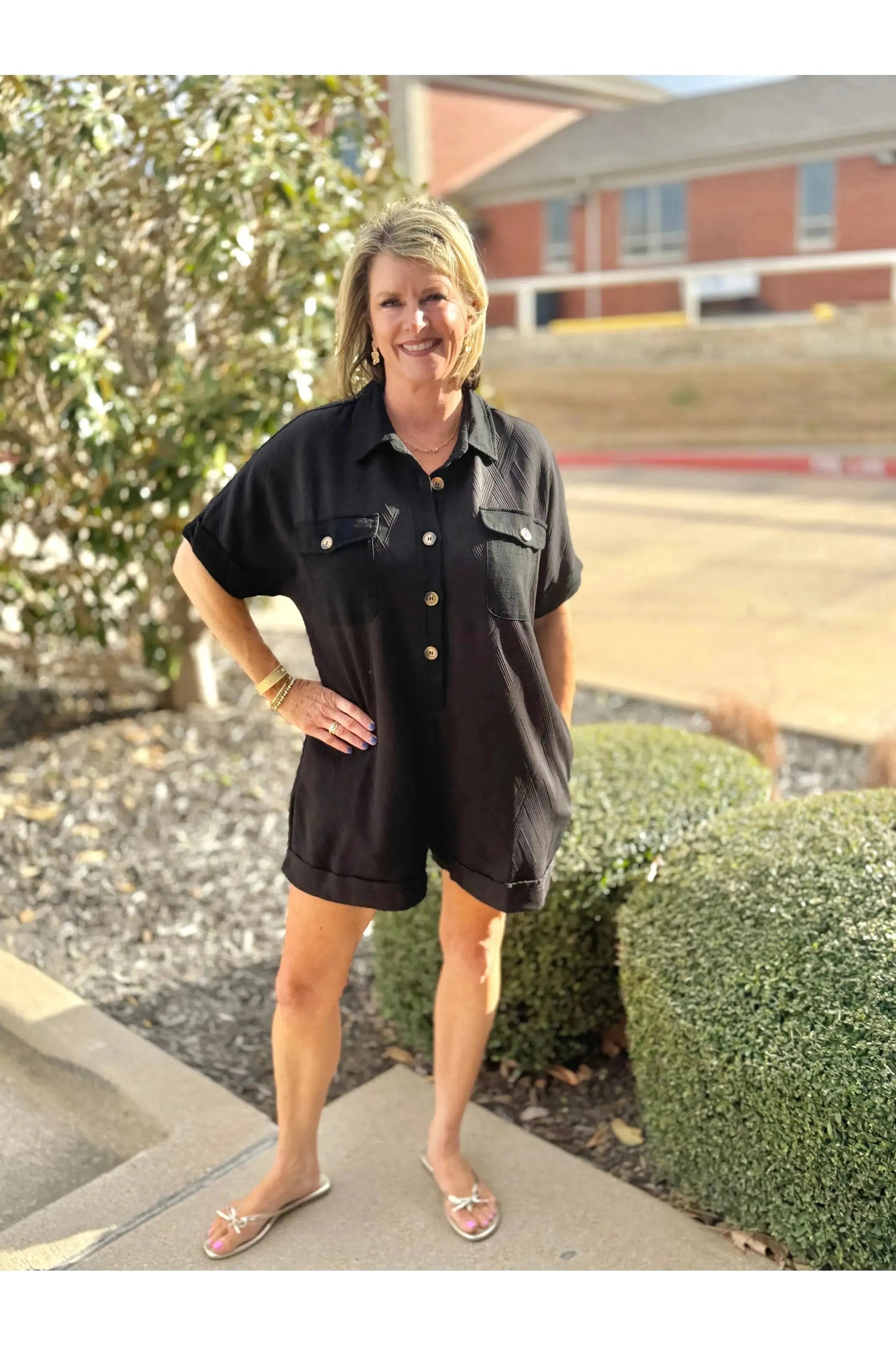 Collared Knit Mid Button Down Romper