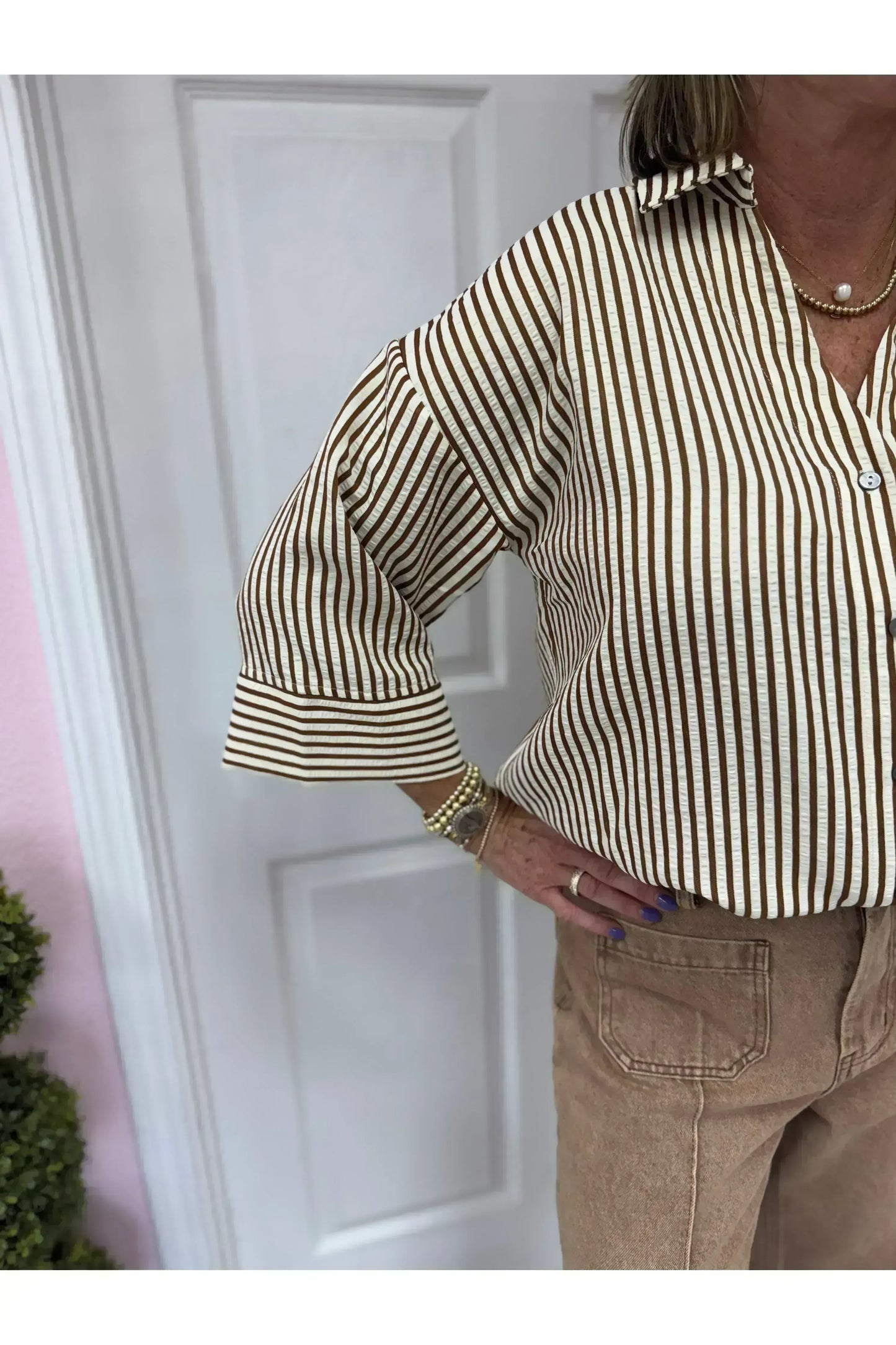 Danielle Striped Pattern Button Front