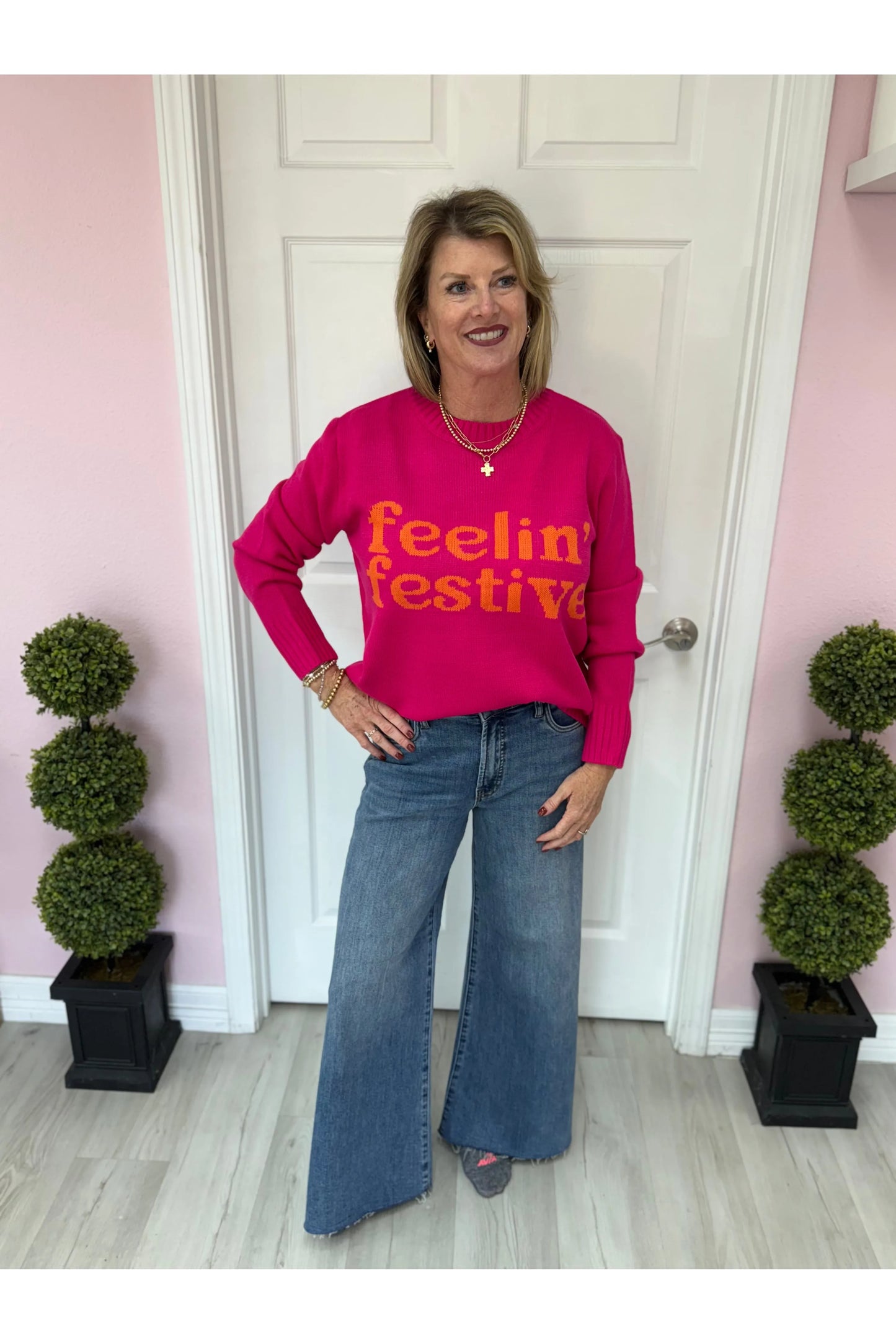 Bright Pink Feeling Festive Sweater