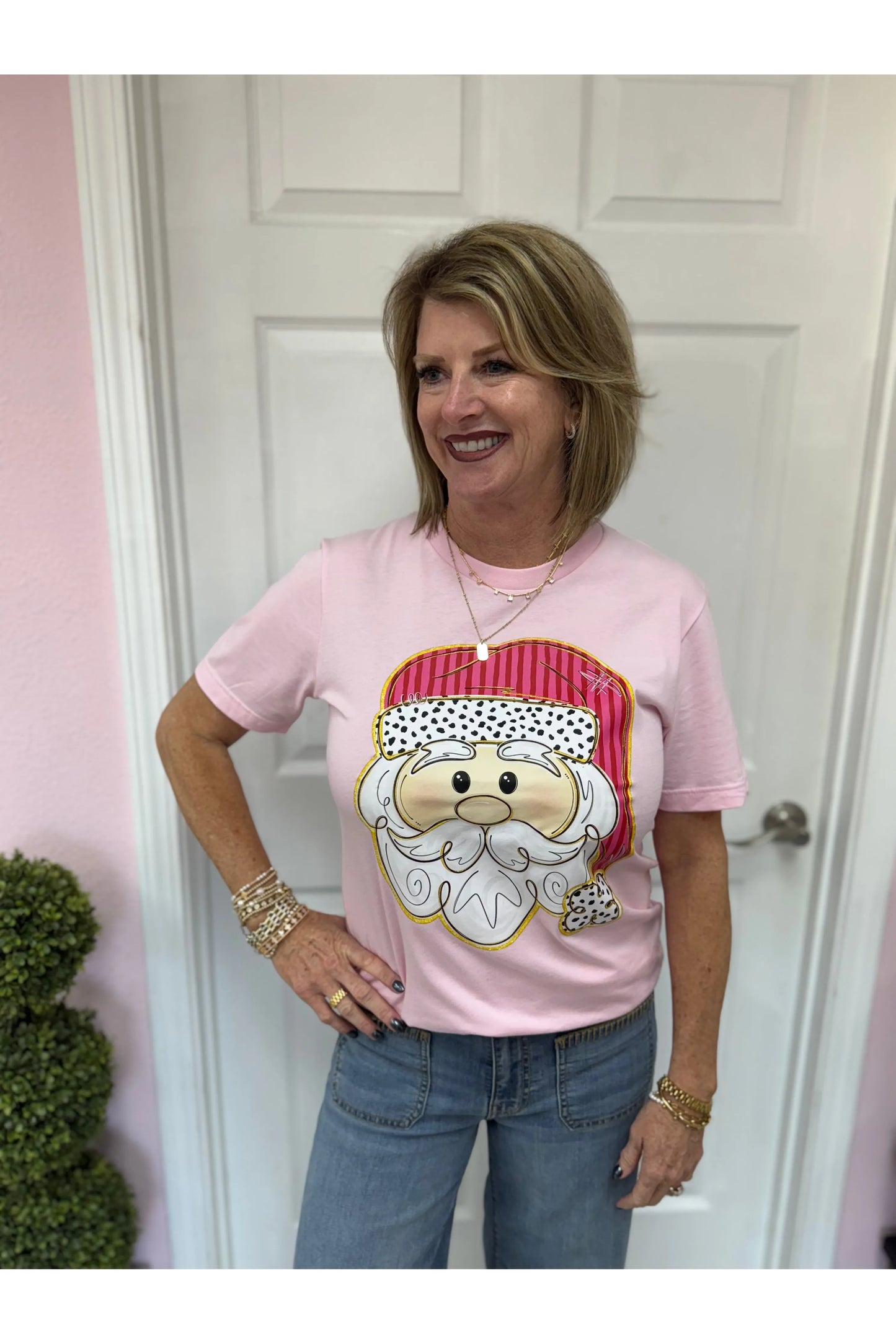 Pink & Red Santa Graphic Tee