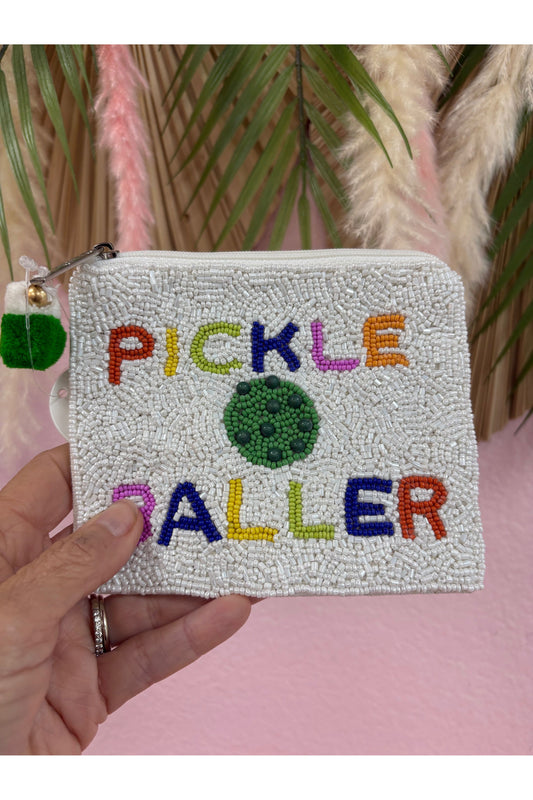 Pickle Baller Beaded Coin Purse