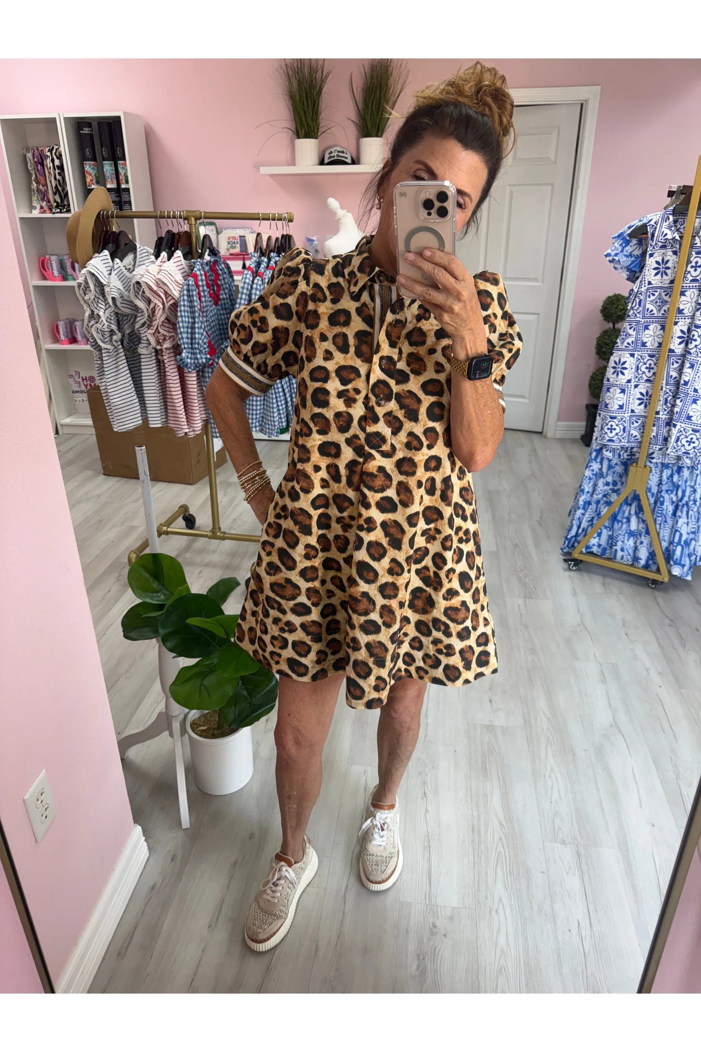 Leopard Dress w/Contrast Trim