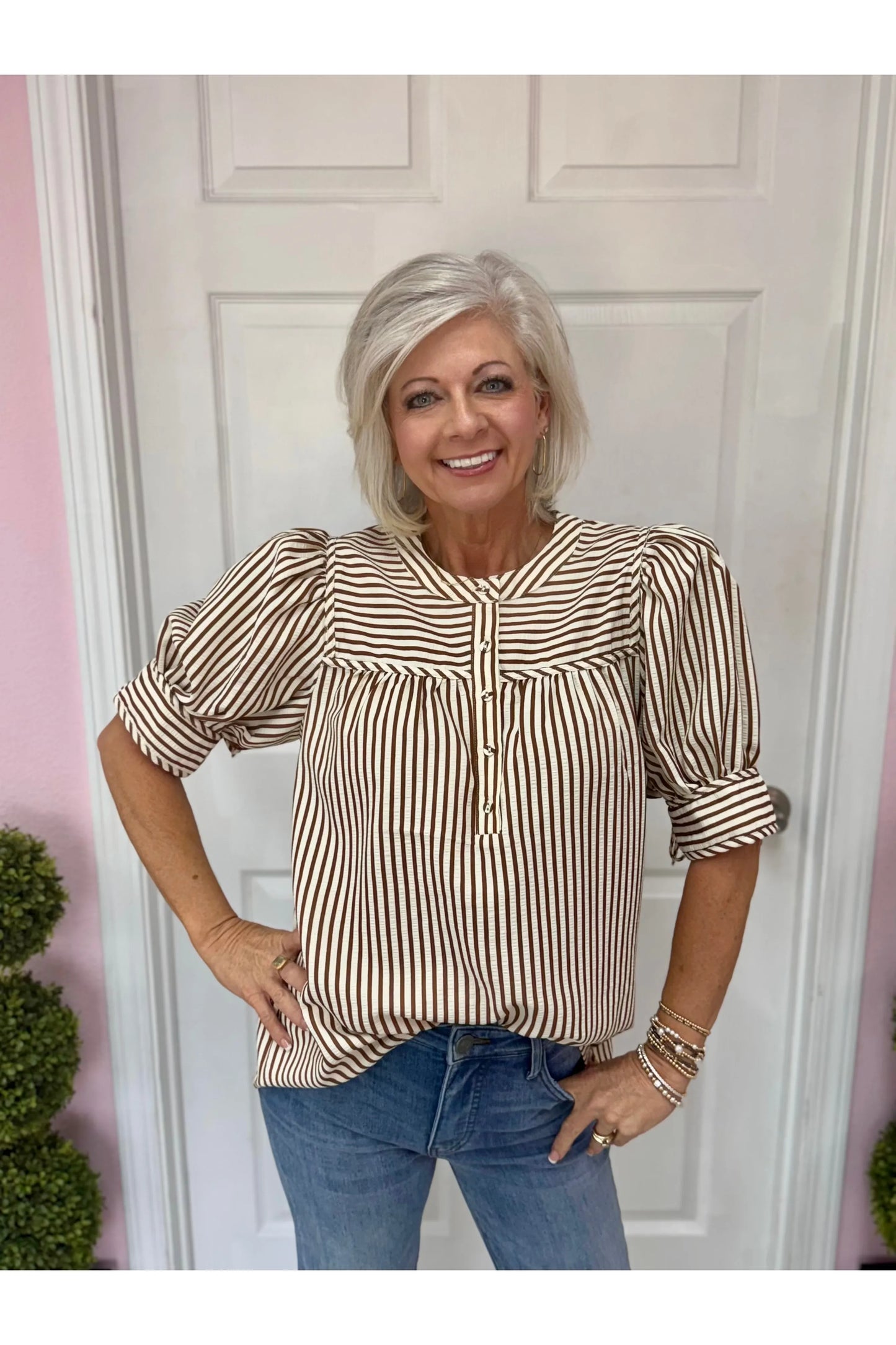 Chloe Striped Short Sleeve Blouse
