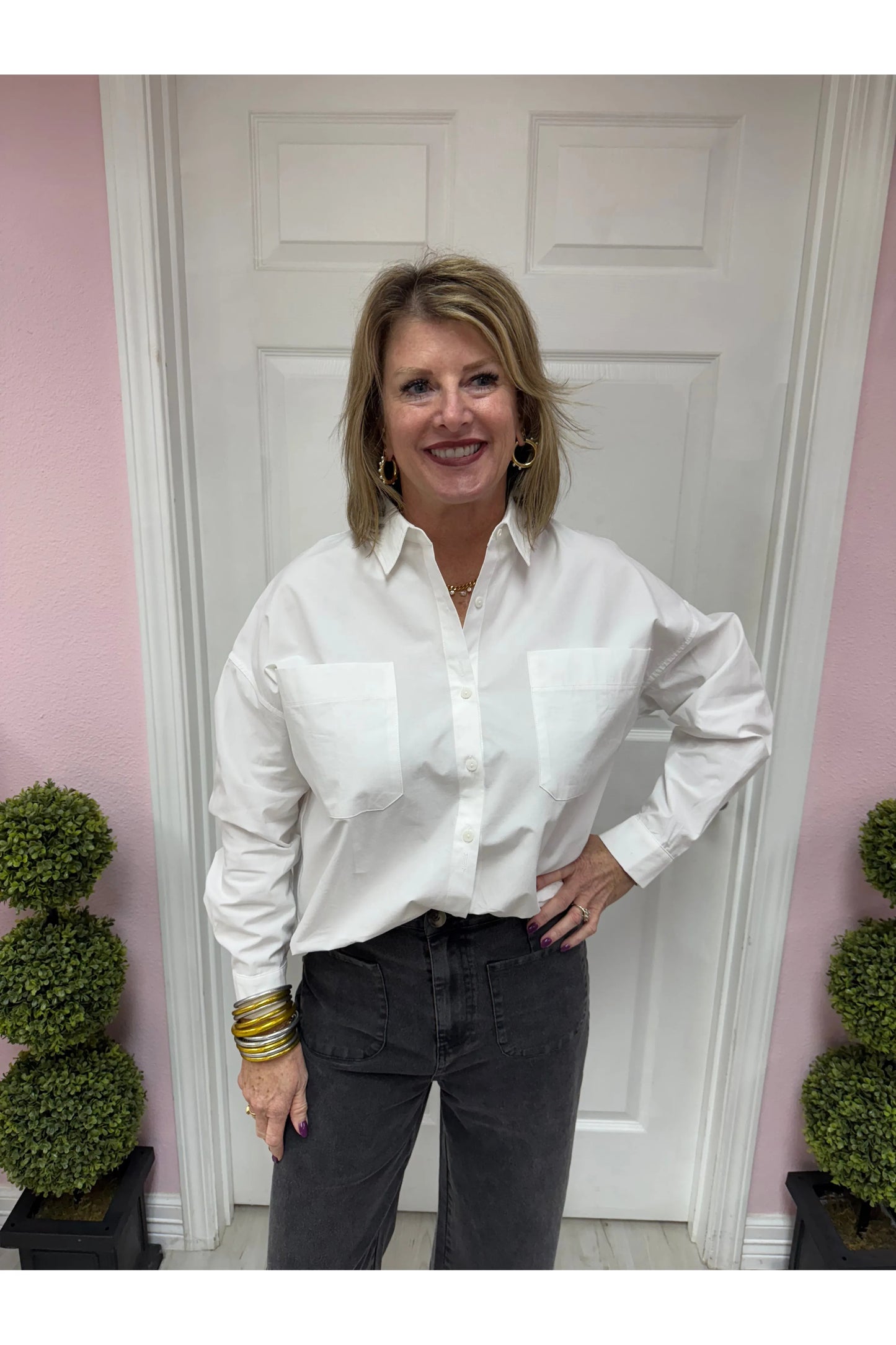 High and Low Elastic Detail Sleeve Shirt