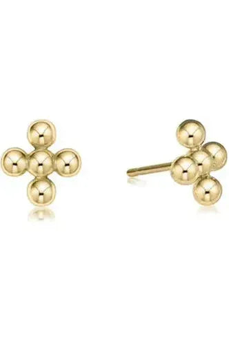 Classic Beaded Signature Cross Stud- 4mm Bead Gold