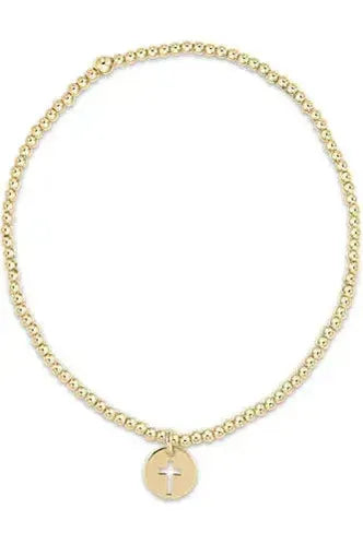 Classic Gold 2mm Bead Bracelet w/Small Gold Disc