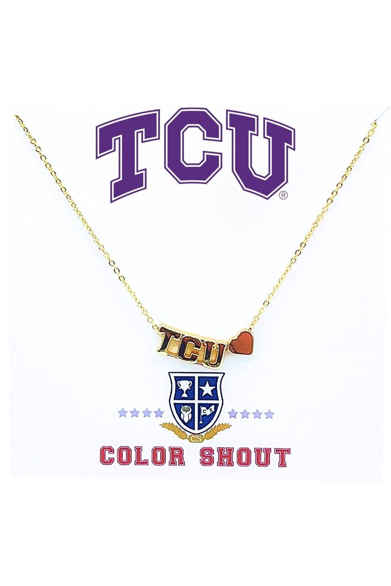 I Love College: Initial Heart Necklace TCU