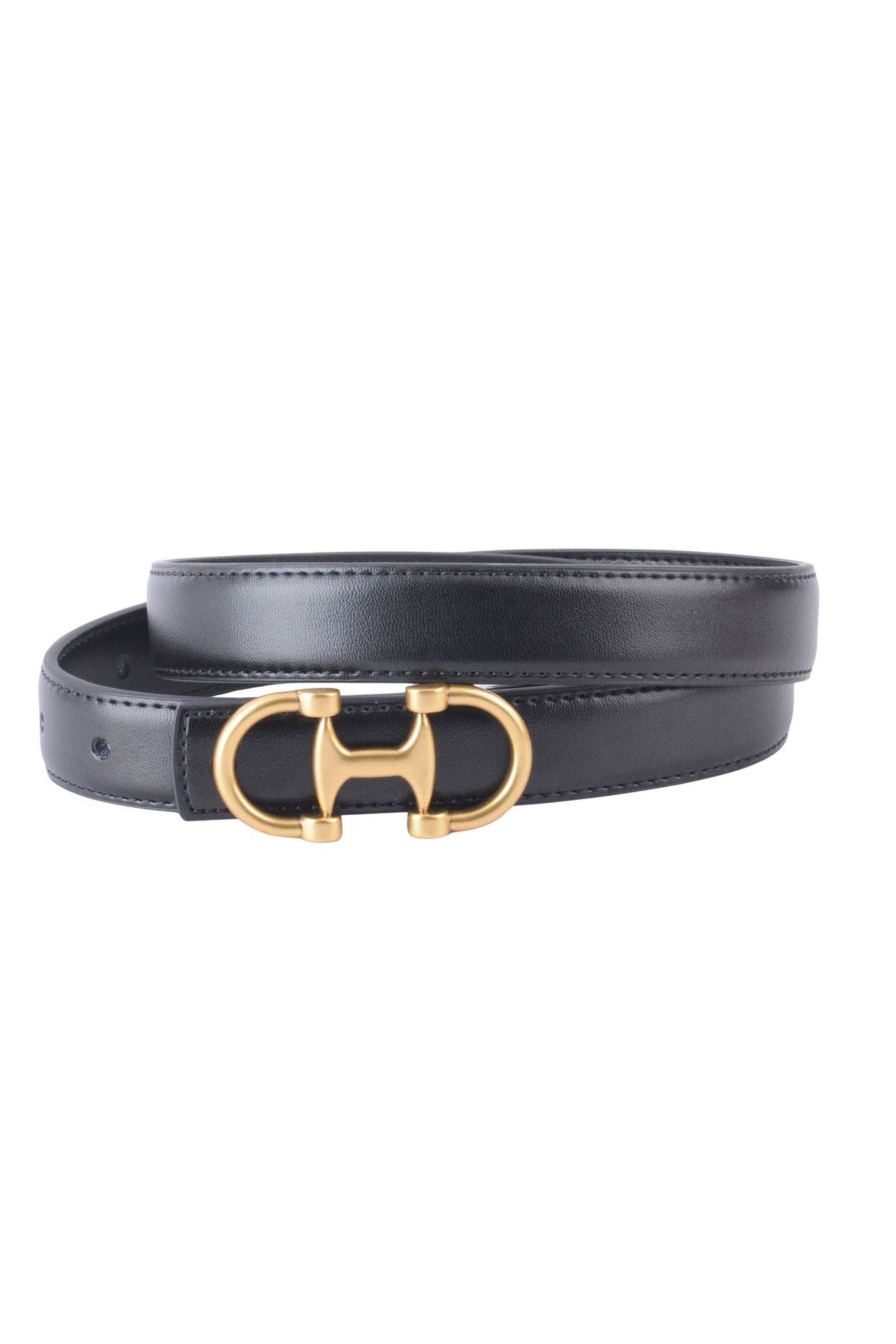 Stitched Clean Leather Belt with Equestrian Buckle