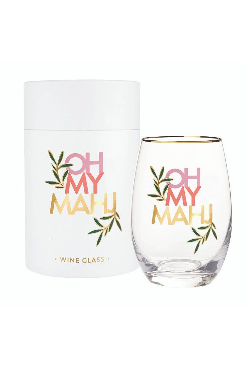 Gold Foil Stemless Wine Glass - Oh My Mahj