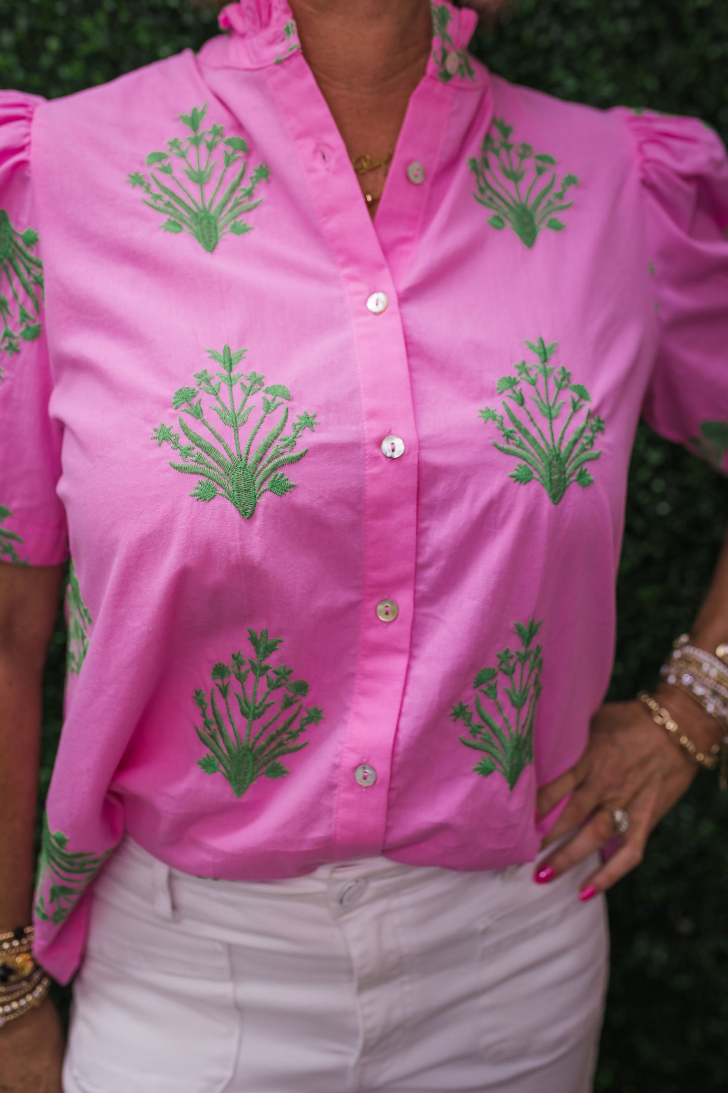 Bouquet Embroidered Button Up Blouse
