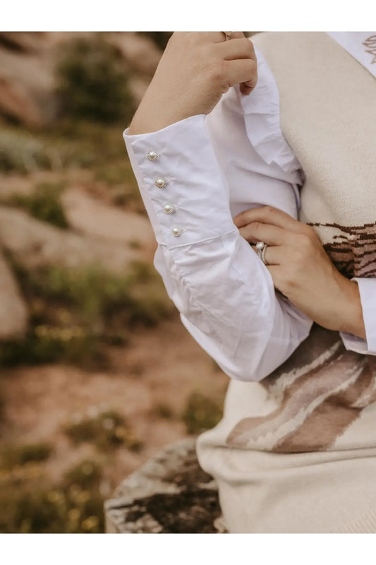 Horse Sweater Dress W/Faux White Ruffled Oxford Dress