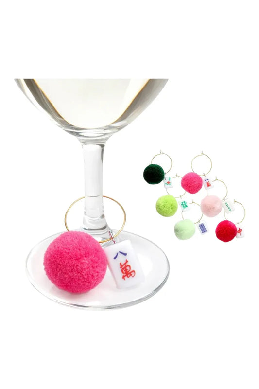 Mahjong Pom Pom Wine Charms