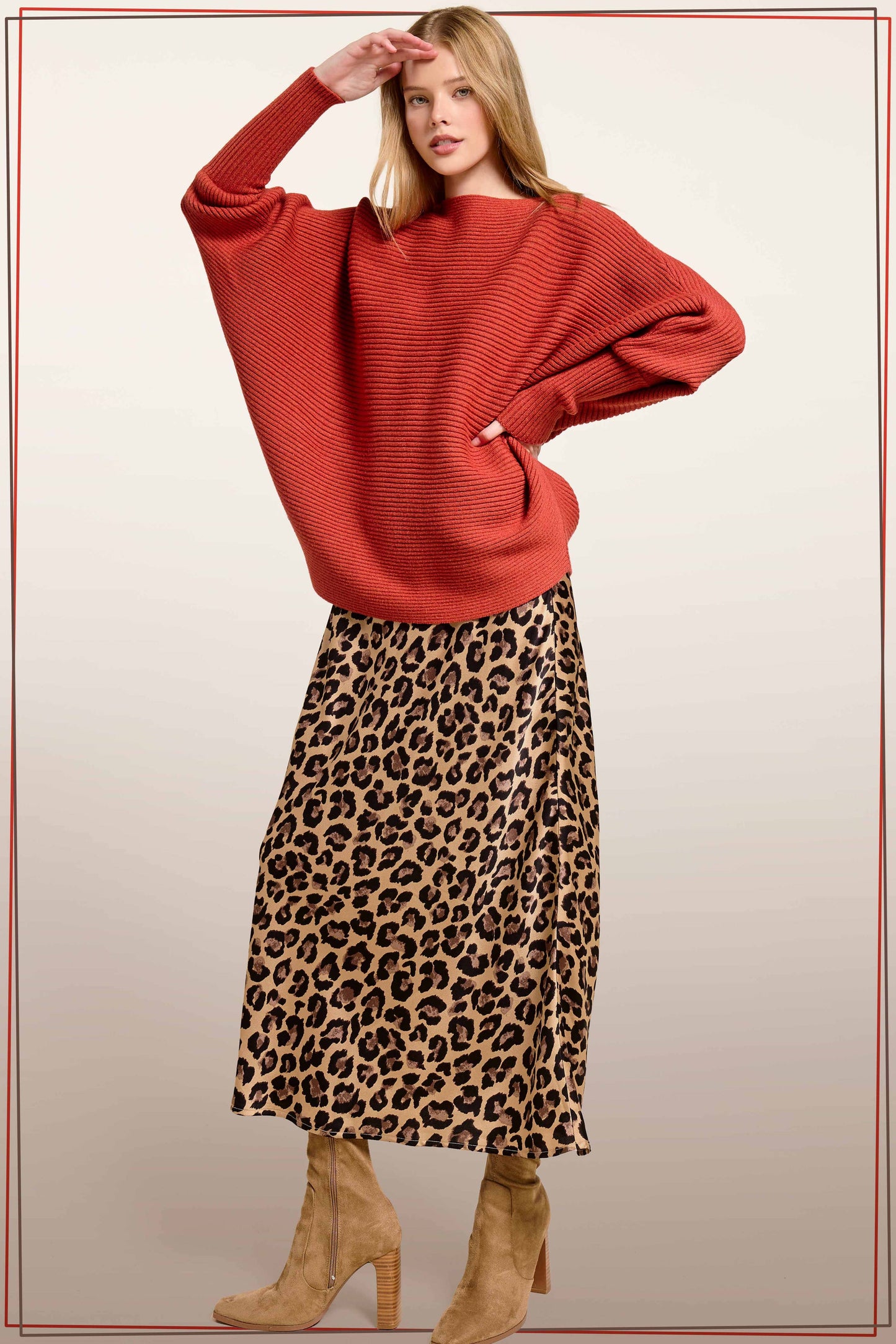Satin Long Panel Leopard Skirt