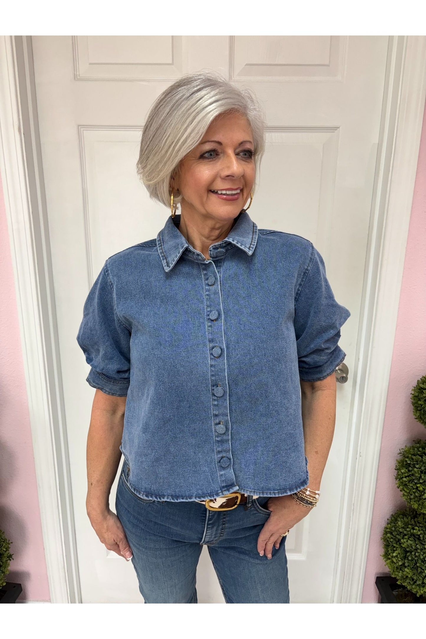 Uma Boxy Button Down Denim Top
