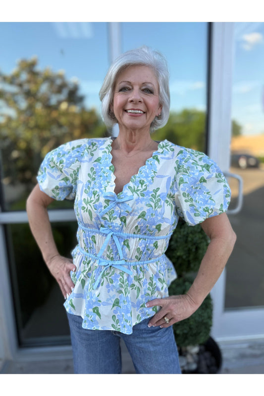Floral Bow Accent Blouse
