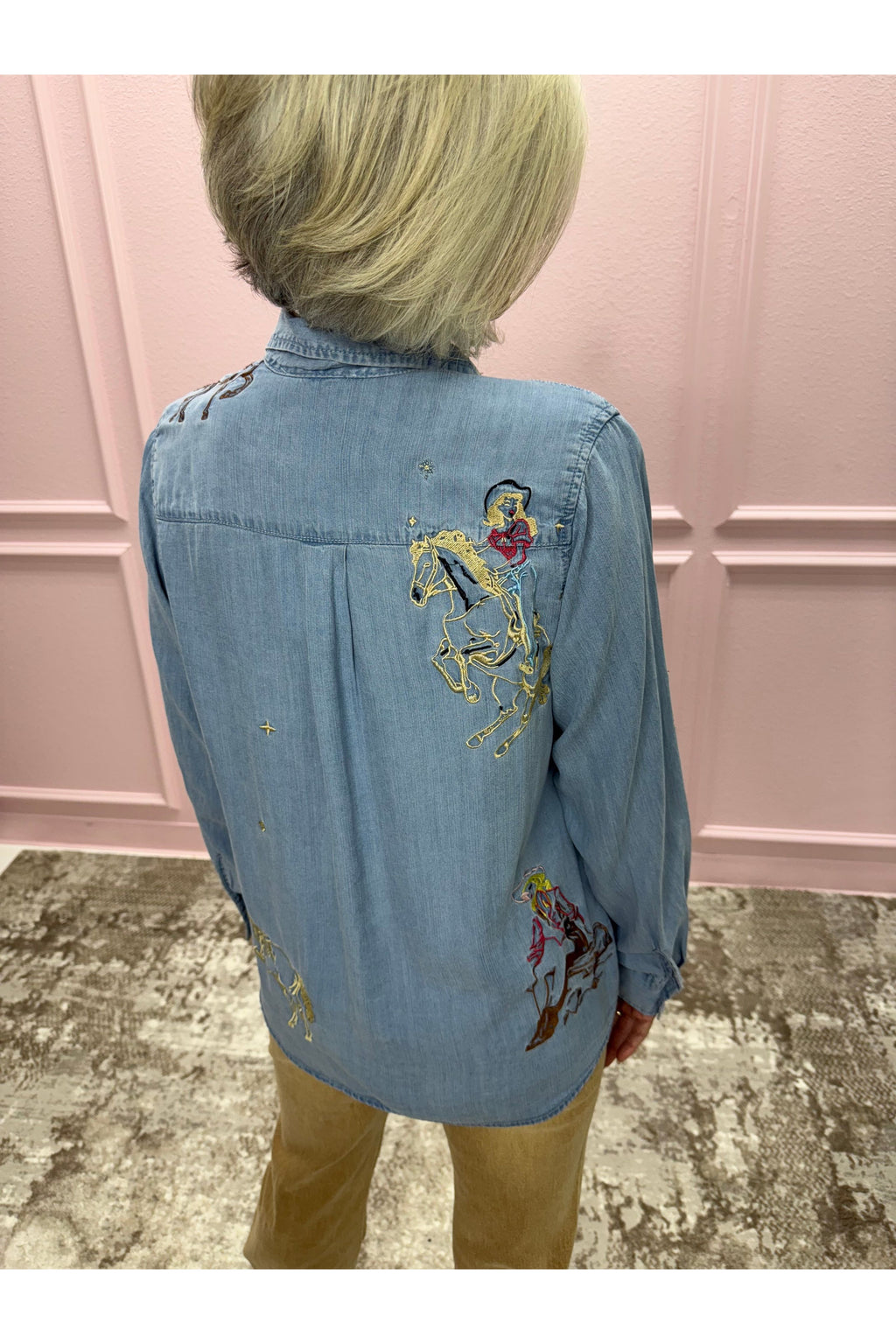 Chambray Cowgirl Embroidered Long Sleeve