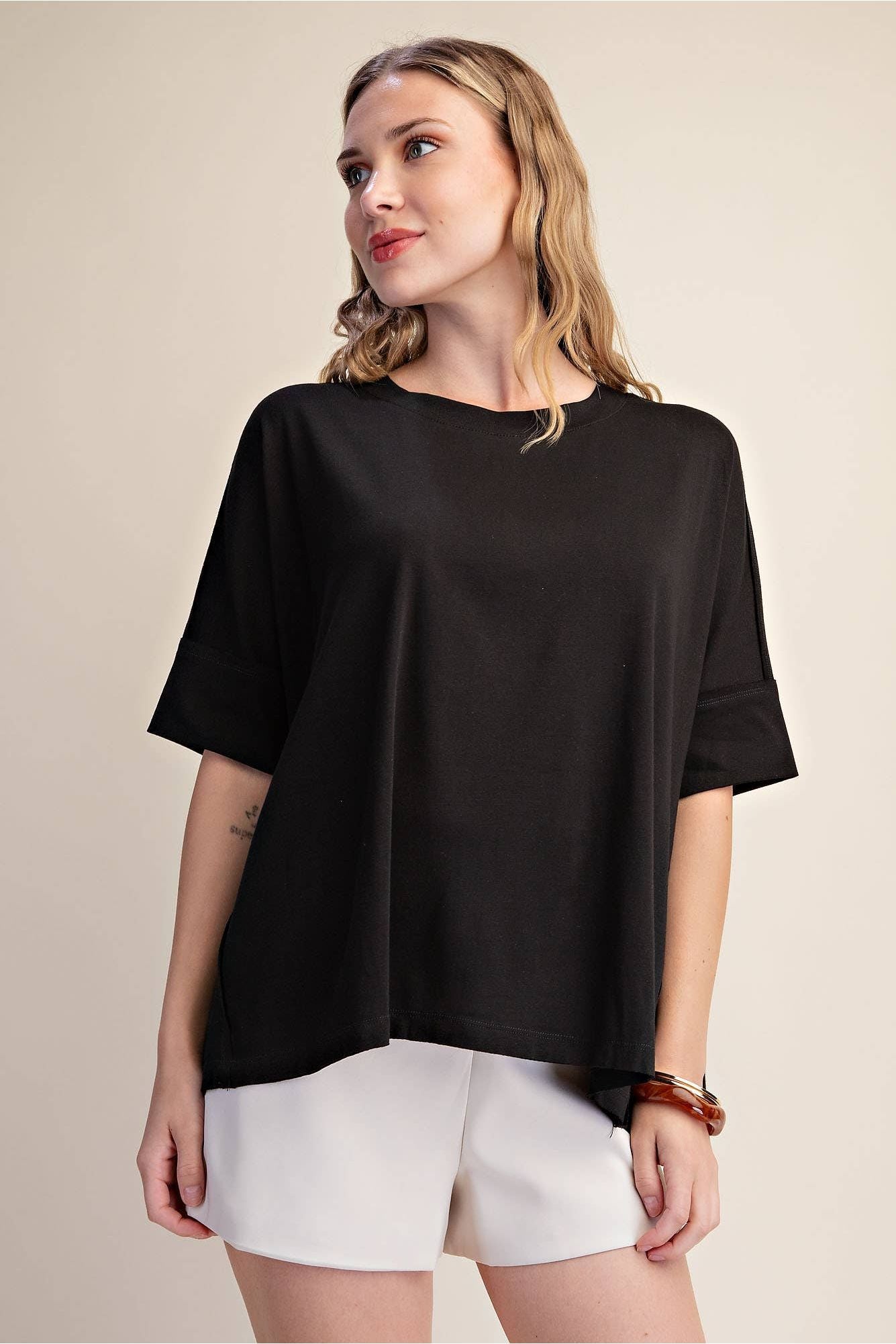 Cammie Oversized Pullover Round Neck Band Short Sleeve