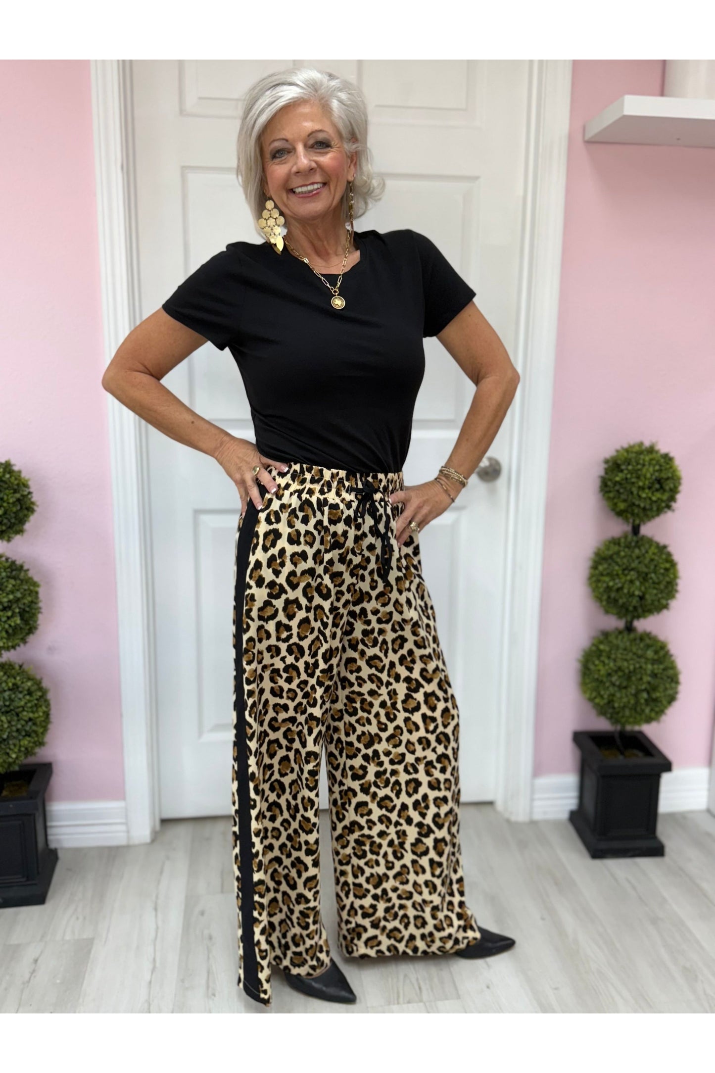 Leopard Print Wide Leg Drawstring Pant