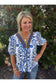 Melanie Royal Patterned Blouse w/Brown Trim