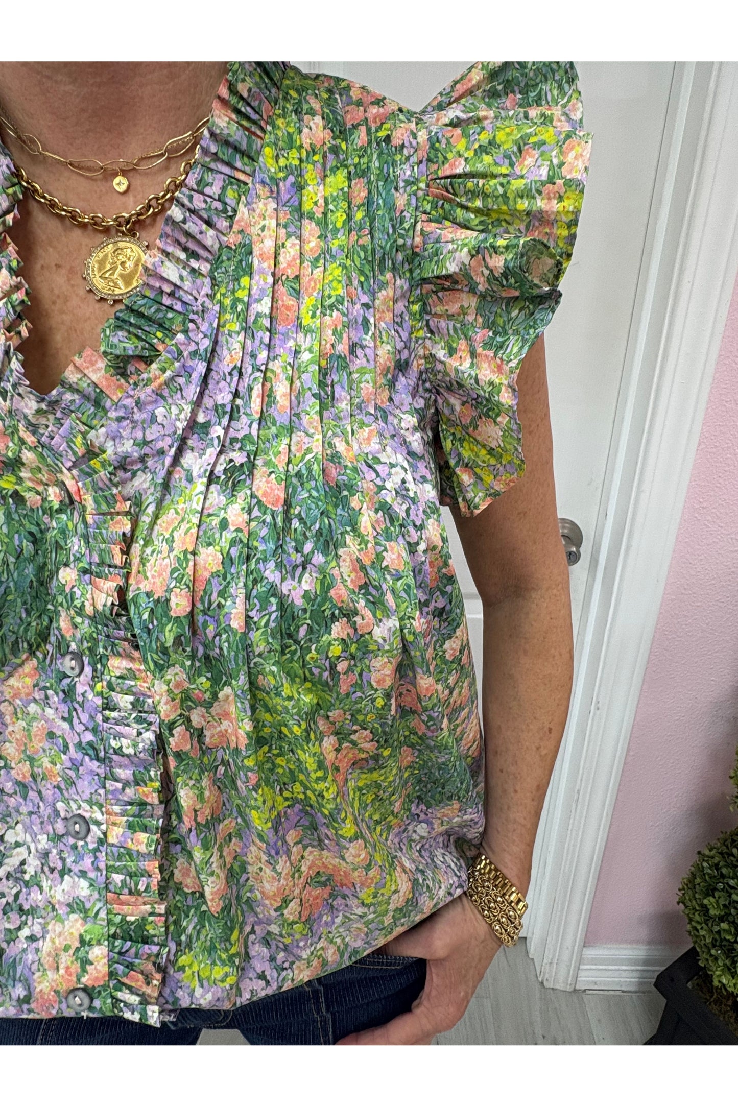 Jemma Floral Ruffle Sleeve Top