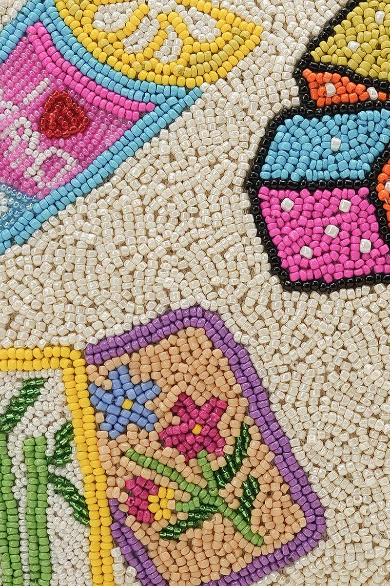 Mahjong Glam Fully Hand-Beaded Top Zip Clutch