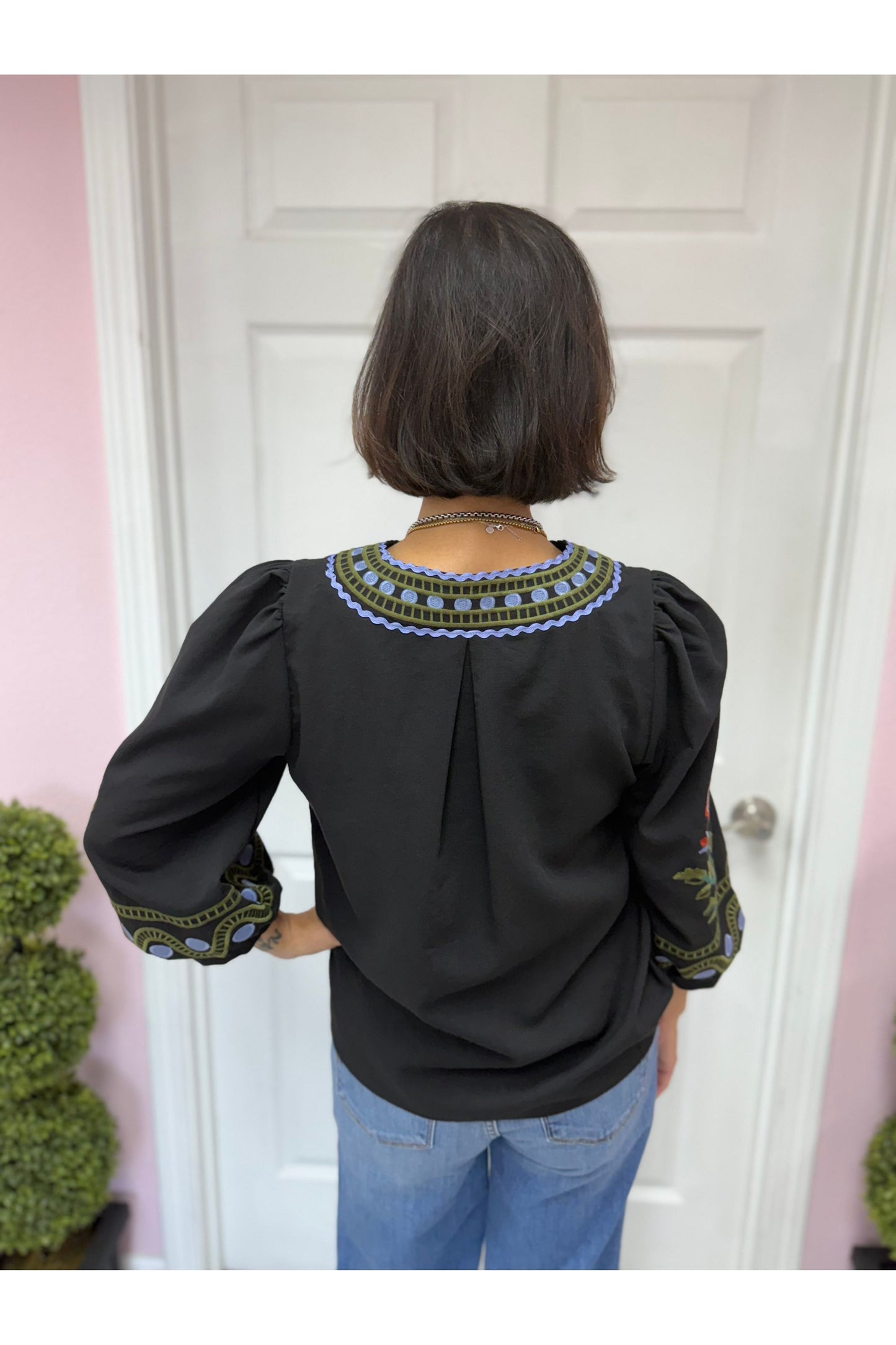 Nikki Black Embroidered Top