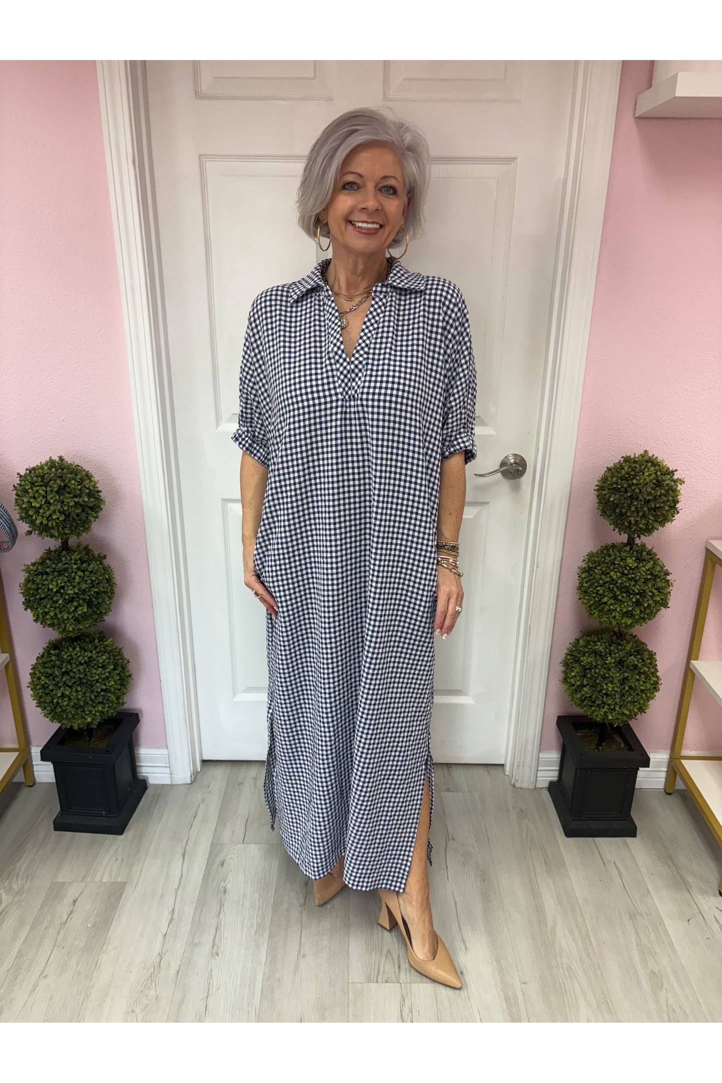 Lori Gingham Check Midi Dress