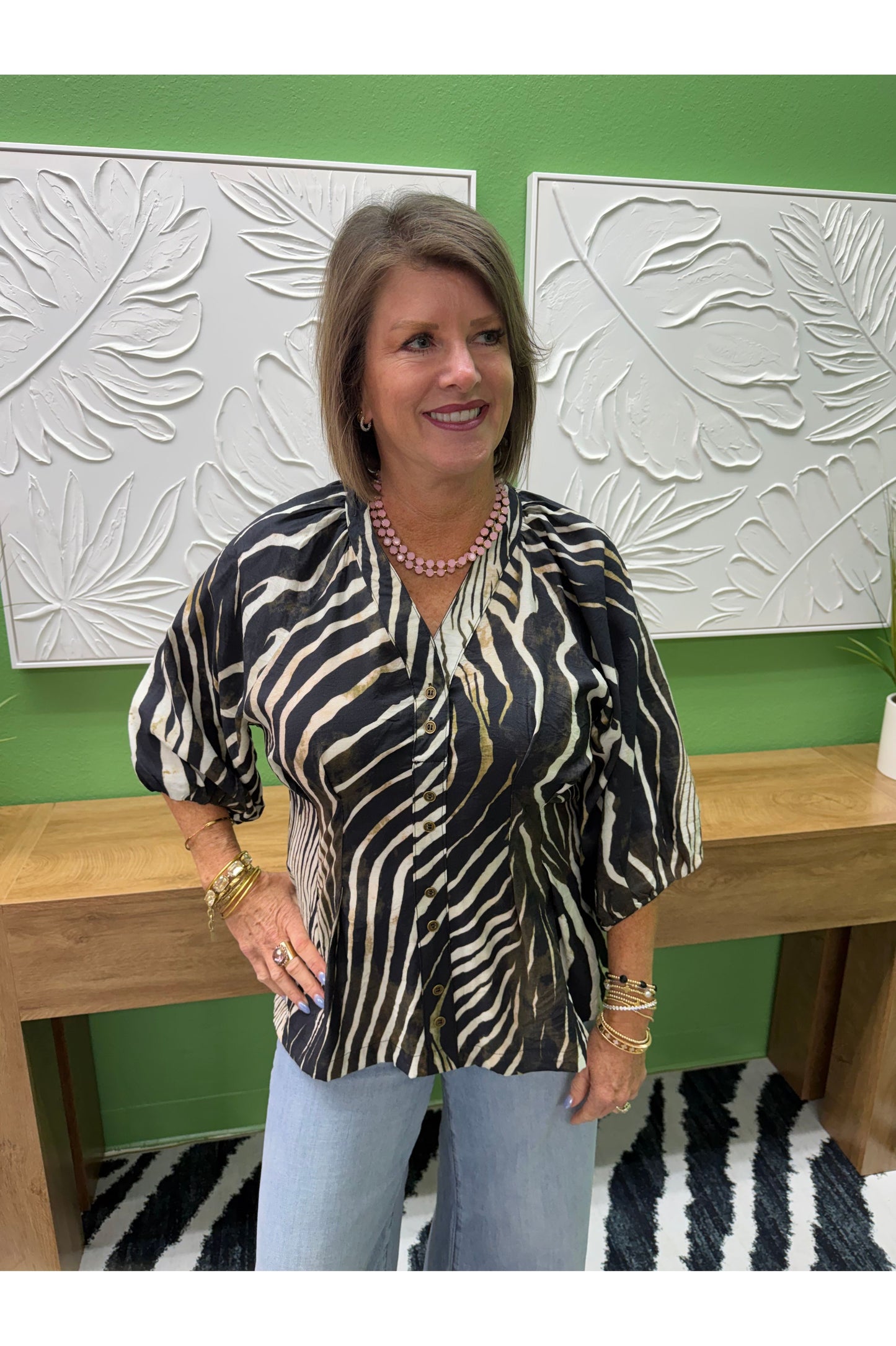 Chloe Zebra Print Balloon Sleeve Top