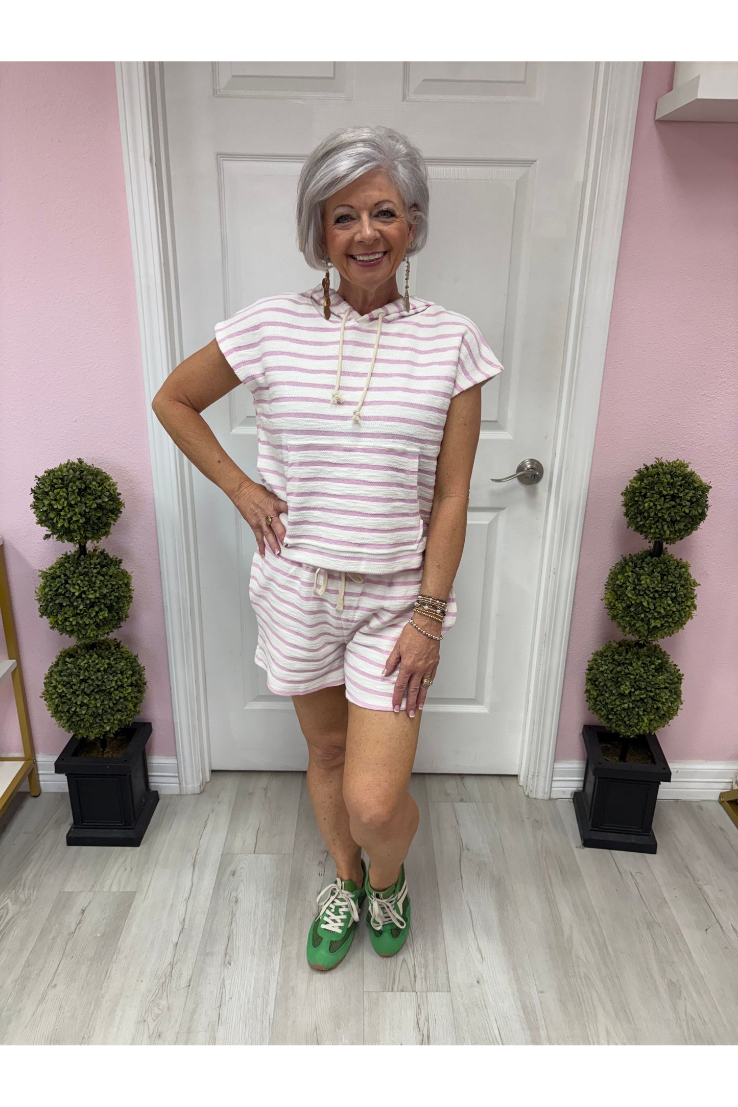 Alexis Pink Striped Breezy Shorts Set