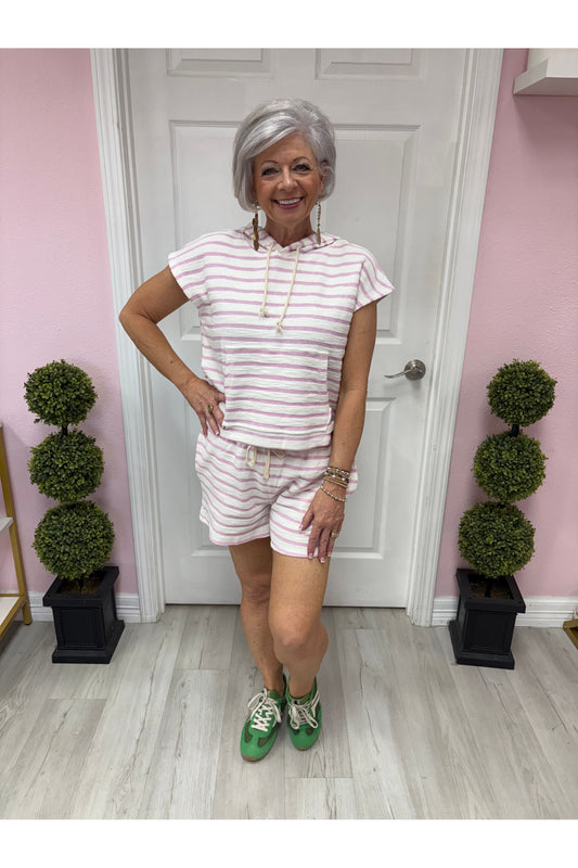Alexis Pink Striped Breezy Shorts Set