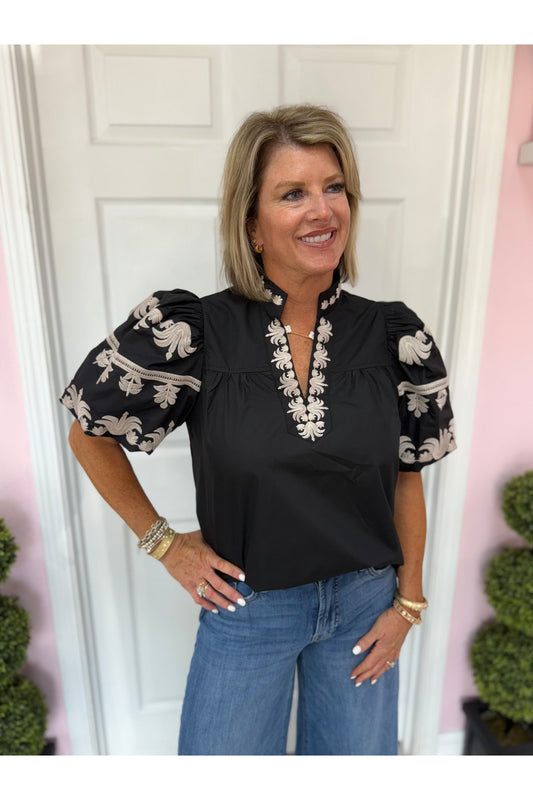 Manhattan Black Embroidered Blouse Restock Coming