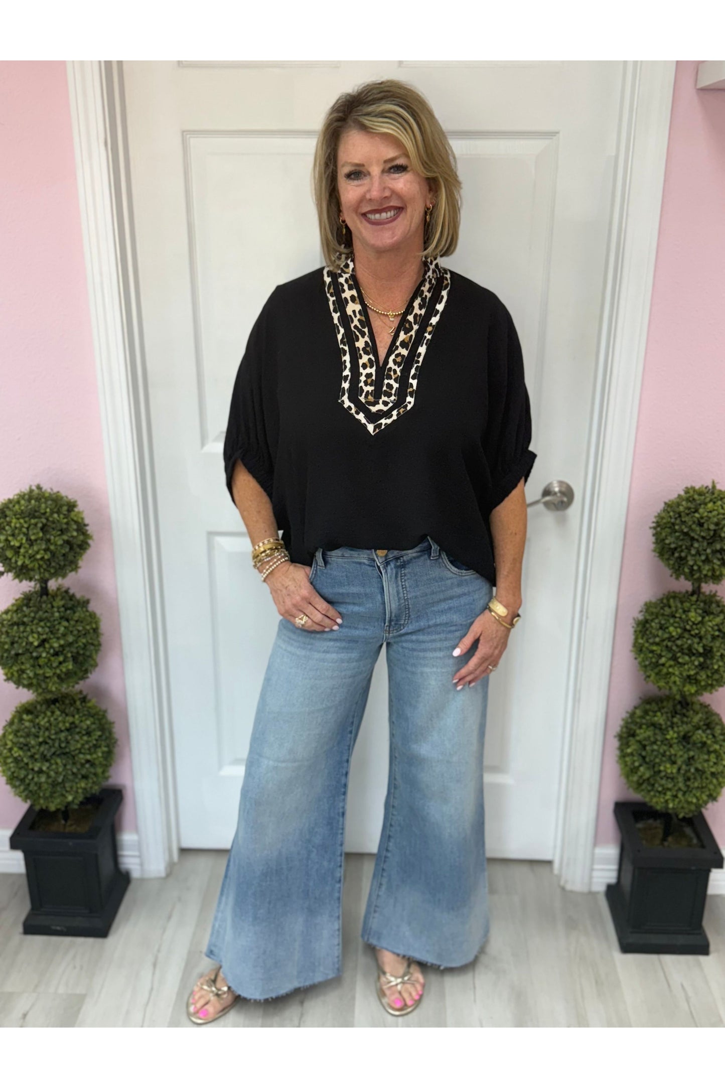 Leopard Detailed Dolman Sleeve Blouse Restock Coming
