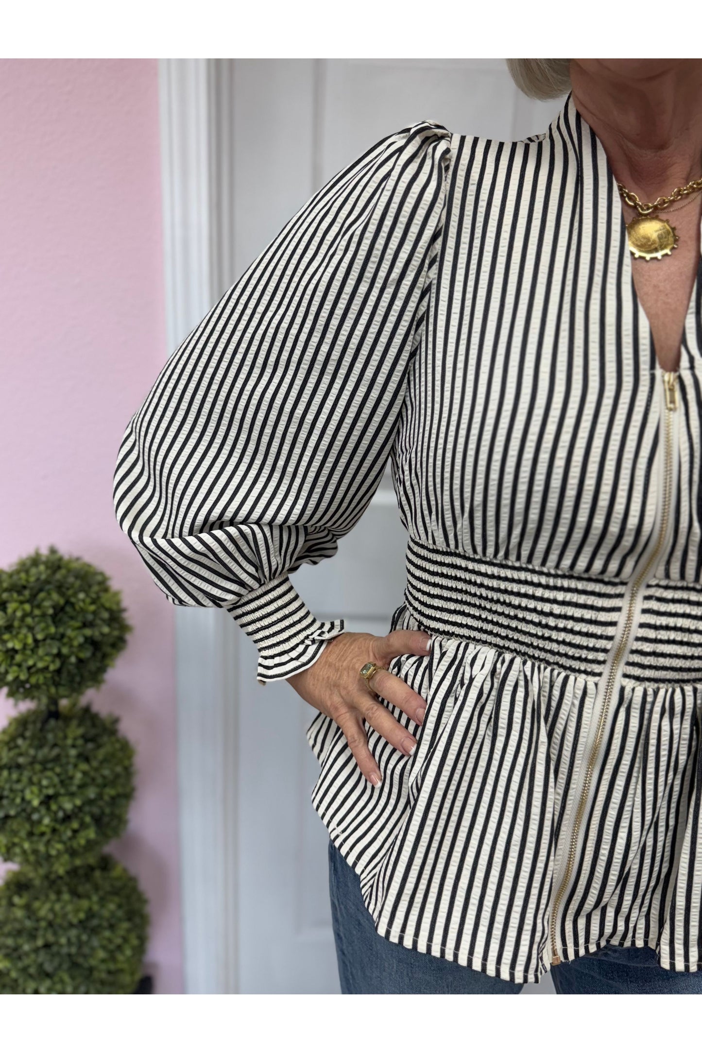 Christine Striped Zip Blouse