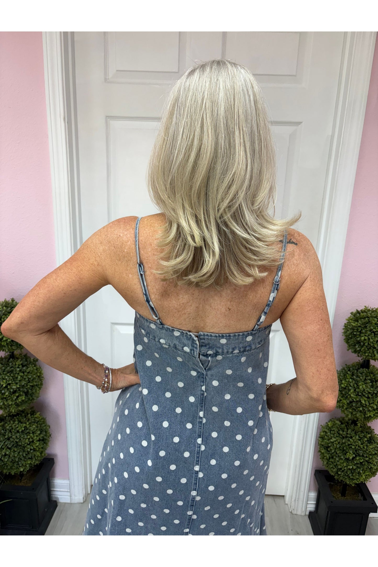 Polka Dot Denim A Line Dress