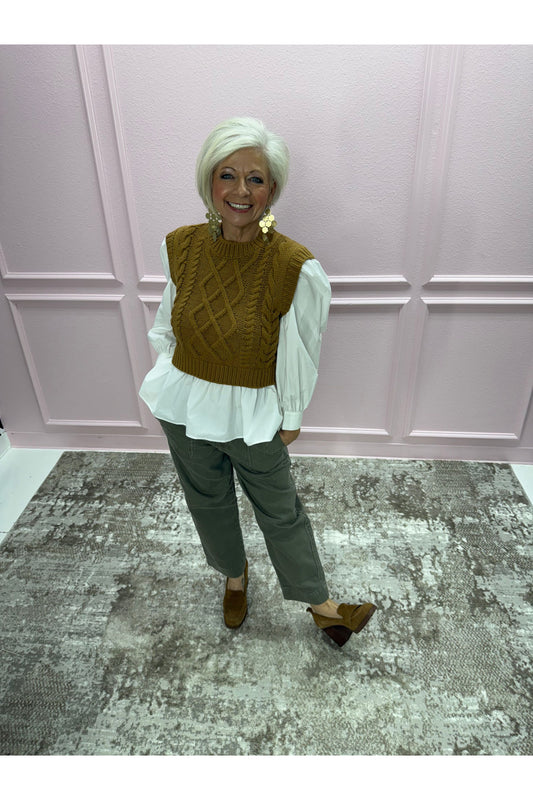 Sweater Vest Combo Long Sleeve Top