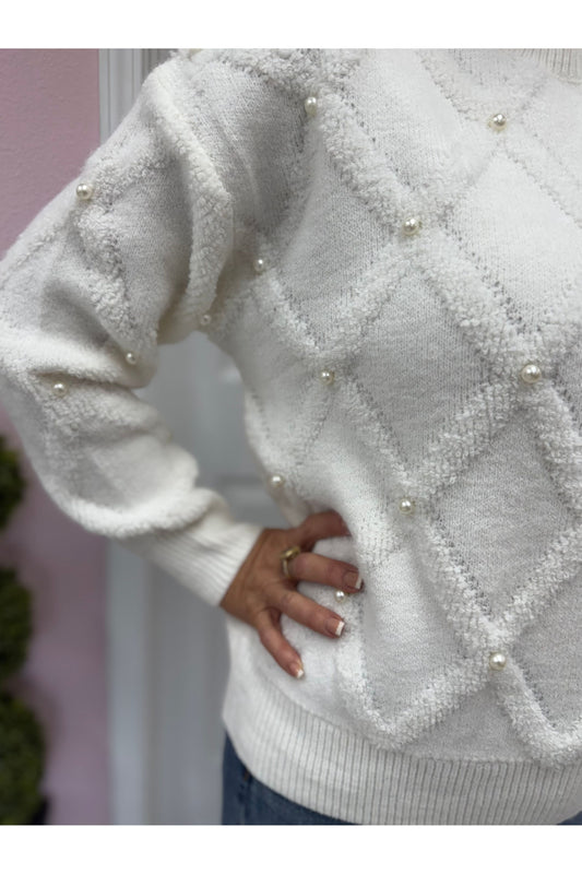 Diamond Knit Pearl Sweater