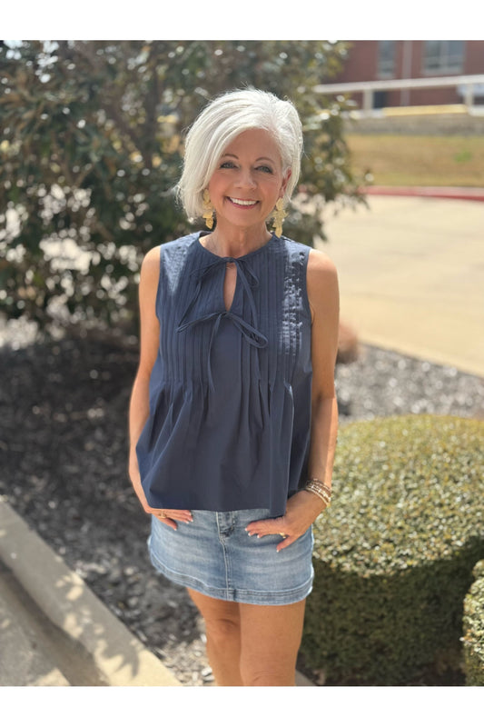 Navy Pintuck Blouse