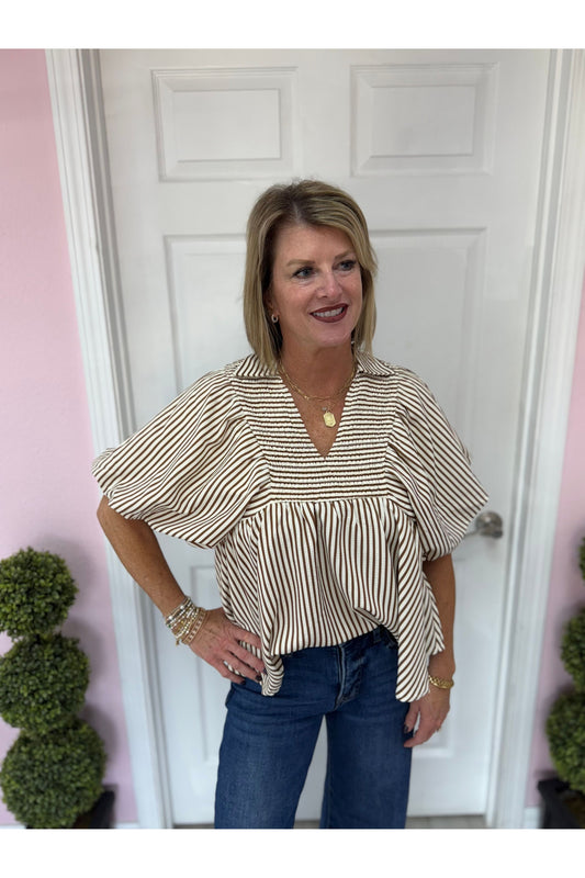 Sarah Striped Dolman Sleeve Blouse