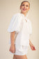 China Collar V-Neck Bubble Sleeve Poplin Top