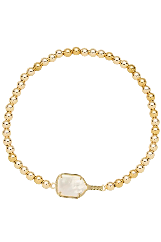 Pickleball Mother of Pearl Gold Beaded Bracelet