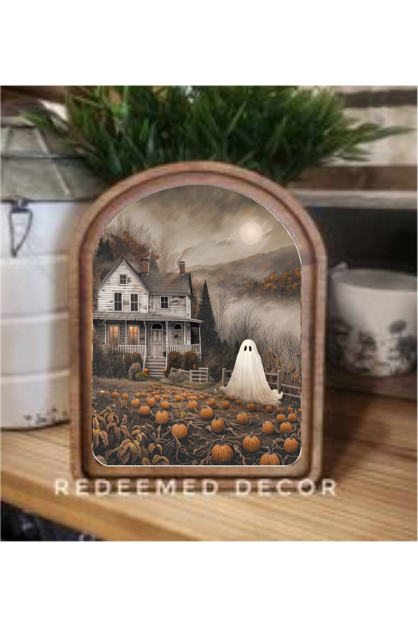 Arch Top Moody Ghost House Framed Art