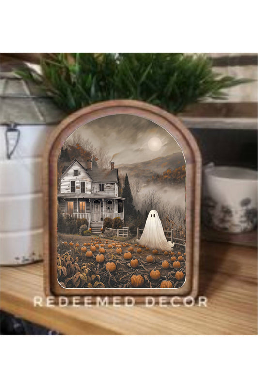 Arch Top Moody Ghost House Framed Art