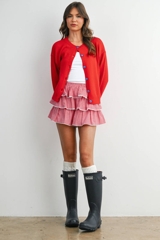 School Days Crew Neck Button Front Cardigan