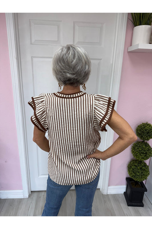 Striped Pattern Split V Blouse
