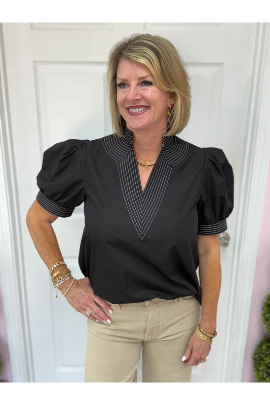 Erin Stitched Trim Vneck Blouse